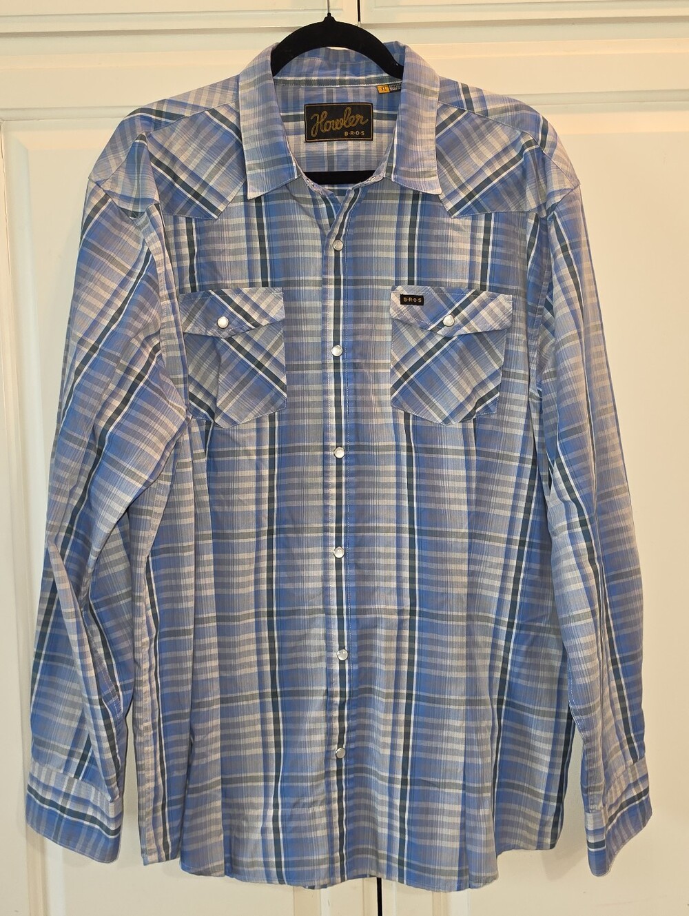 Howler Brothers Gaucho XL Light Blue Plaid Western Button-Down Shirt